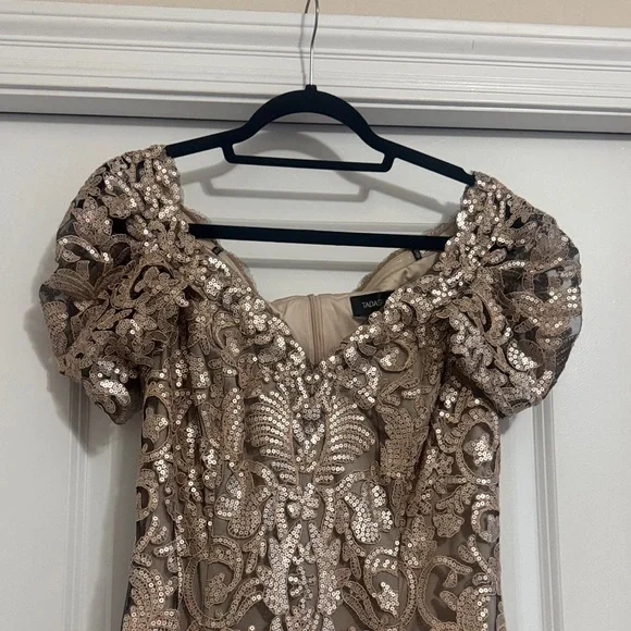Tadashi Shoji Gold Lace Wedding Dress - Picture 3 of 16